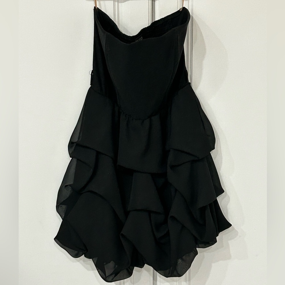 Joyce Leslie True Black Strapless Ruffle Mini Dress Smocked Back S